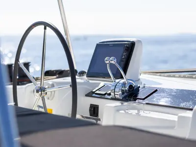 Cockpit of AURA, a Lagoon 46 catamaran at Općina Rogoznica, Croatia