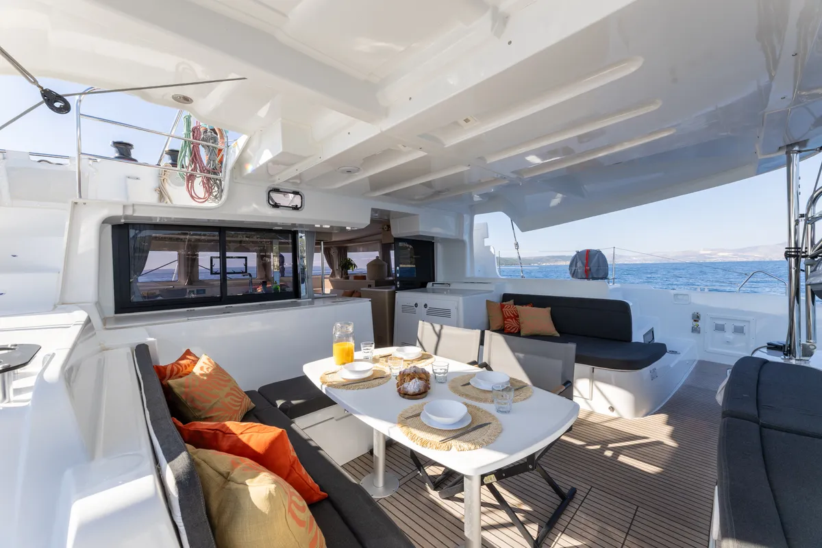 Deck of AURA, a Lagoon 46 catamaran at Općina Rogoznica, Croatia