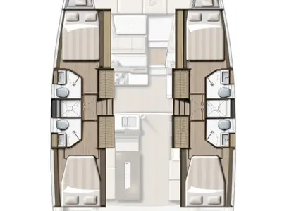 Floor plan of Helios, a Bali 4.2 catamaran at Ajaccio, France
