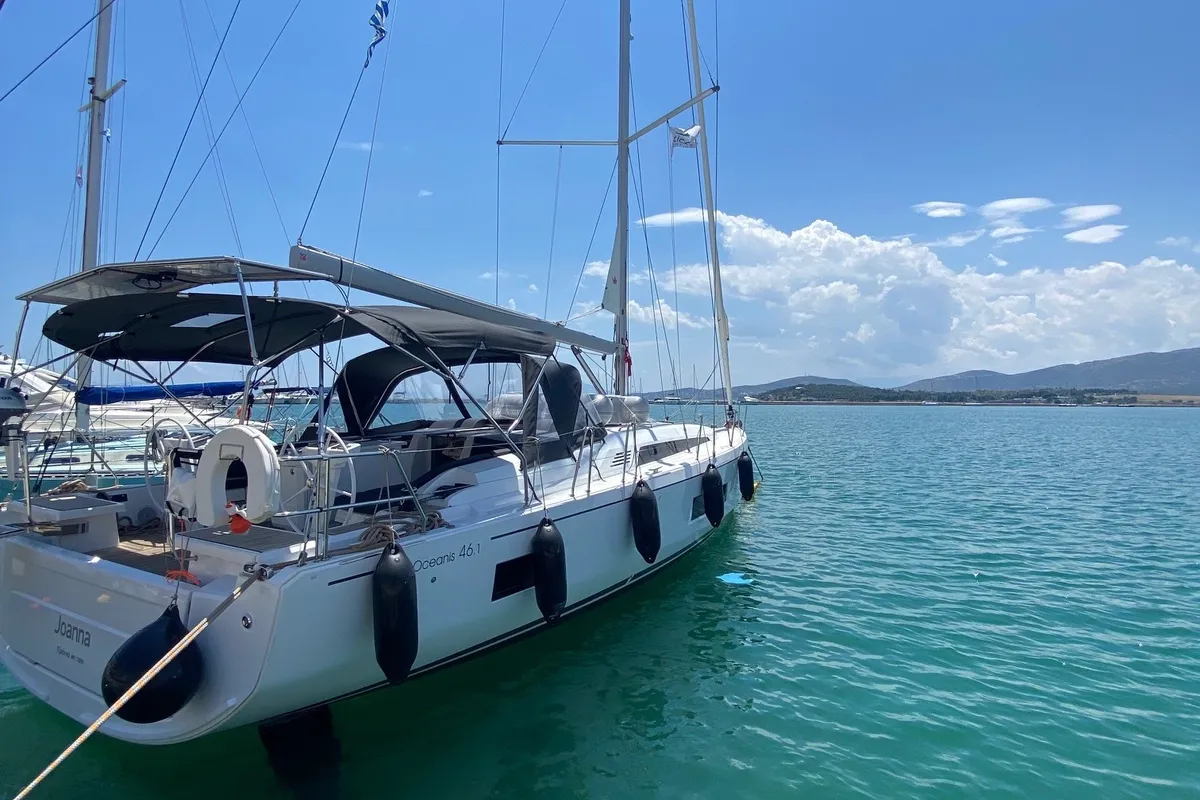 Exterior view of Joanna, a Beneteau Oceanis 46.1 sailboat at Volos Municipality, Greece