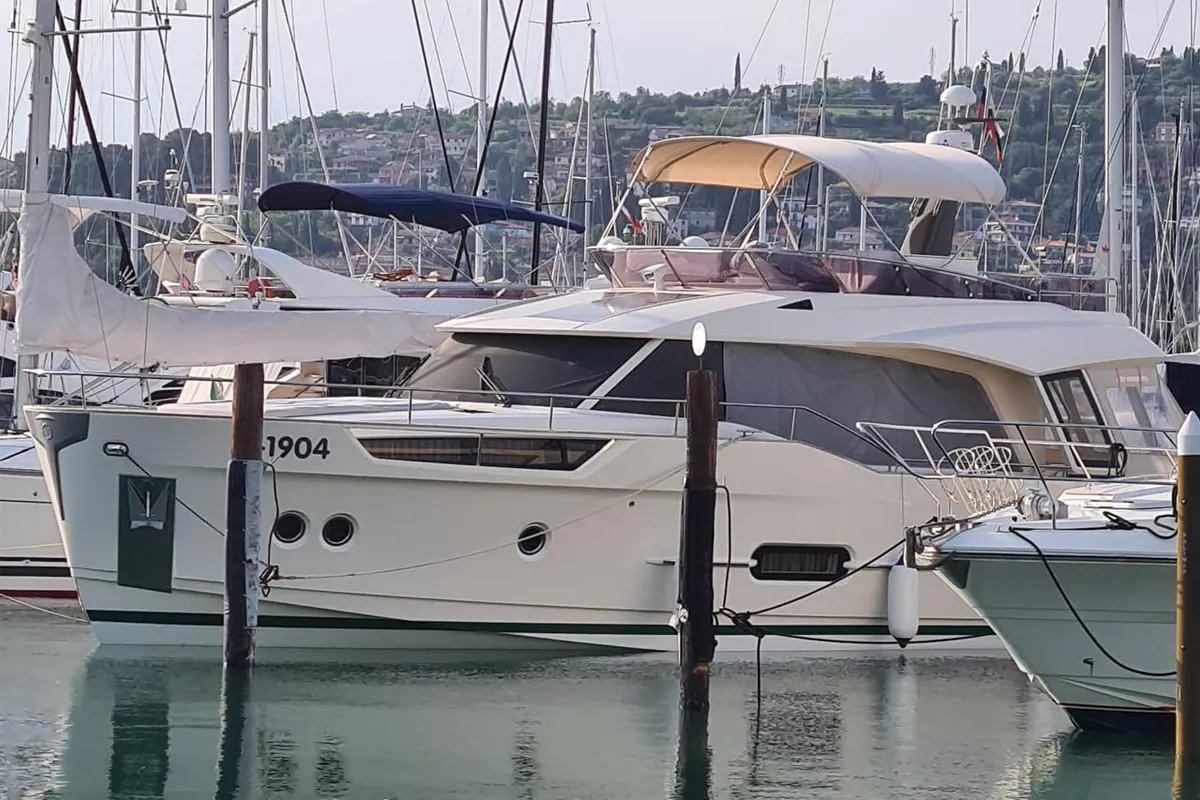Exterior view of Sarkis de Karabas, a Greenline 48 Fly motor yacht at Portorož / Portorose, Slovenia