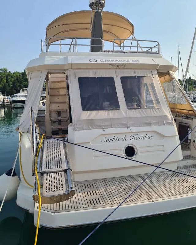 Exterior view of Sarkis de Karabas, a Greenline 48 Fly motor yacht at Portorož / Portorose, Slovenia