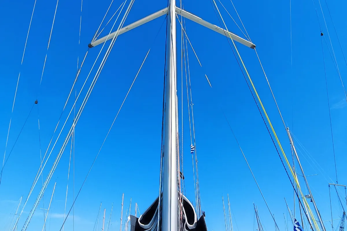 Exterior view of Fizzy, a Beneteau First 36 sailboat at Lavrion, Greece