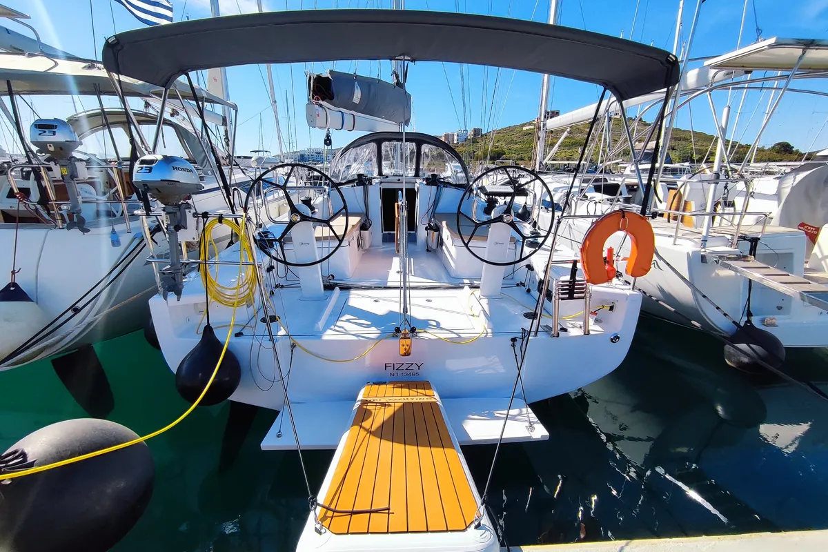 Exterior view of Fizzy, a Beneteau First 36 sailboat at Lavrion, Greece