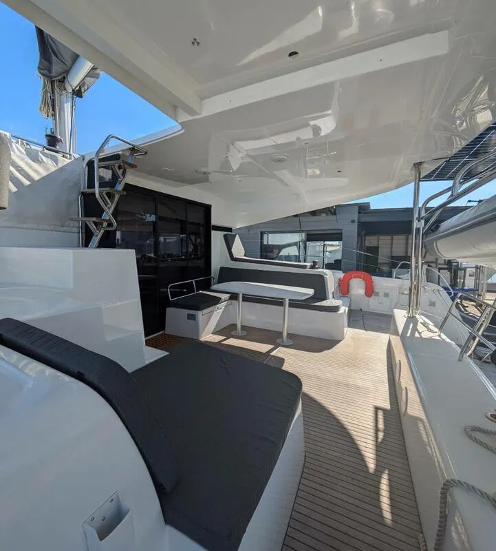 Deck of Numerobis, a Lagoon 42 catamaran at Bonifacio (Bunifaziu), France