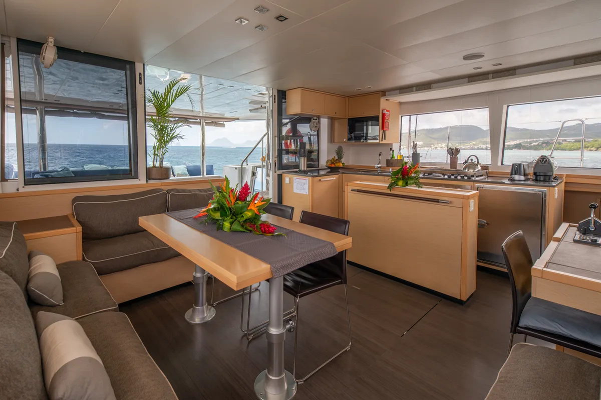 Salon of Ever III, a Lagoon 560 catamaran at Ajaccio, France