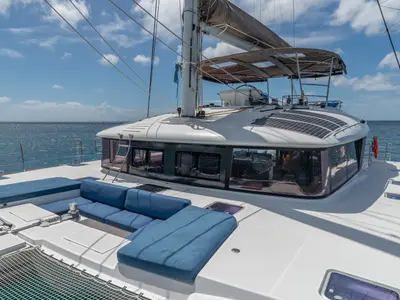 Deck of Ever III, a Lagoon 560 catamaran at Ajaccio, France