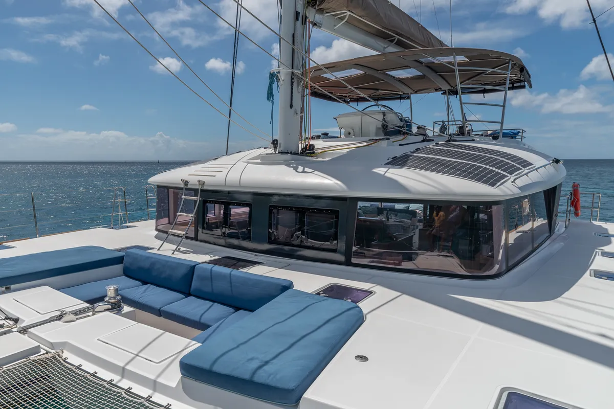 Deck of Ever III, a Lagoon 560 catamaran at Ajaccio, France