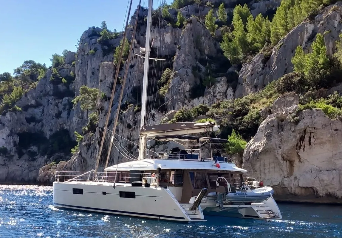 Exterior view of Ever III, a Lagoon 560 catamaran at Ajaccio, France