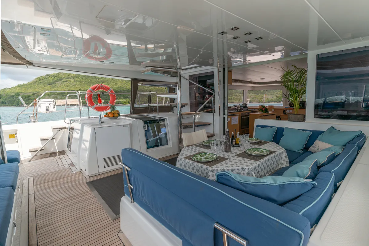 Deck of Ever III, a Lagoon 560 catamaran at Ajaccio, France