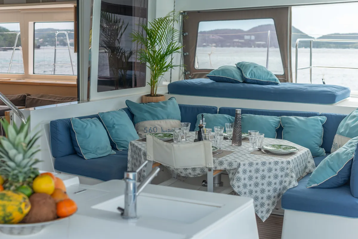 Deck of Ever III, a Lagoon 560 catamaran at Ajaccio, France