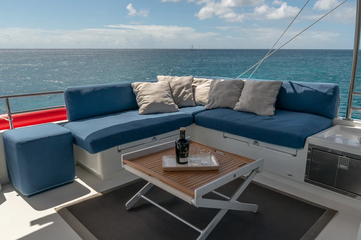 Deck of Ever III, a Lagoon 560 catamaran at Ajaccio, France