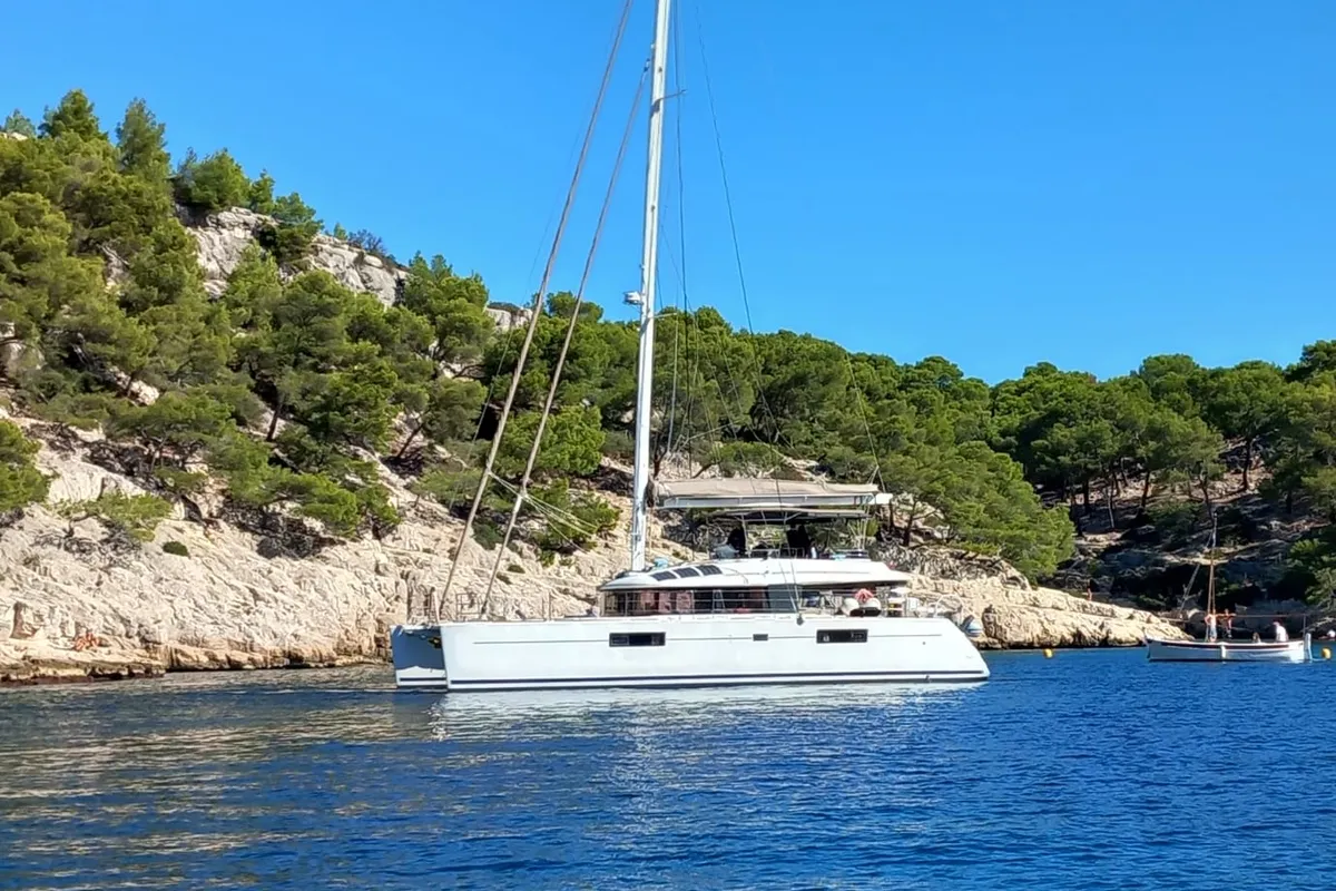 Exterior view of Ever III, a Lagoon 560 catamaran at Ajaccio, France