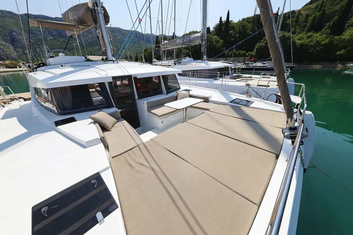 Deck of Aglaia, a Bali 4.2 catamaran at Dubrovnik, Croatia