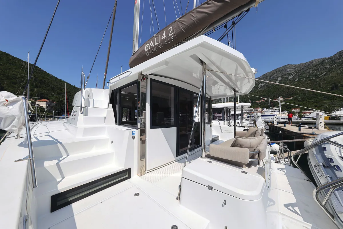 Deck of Aglaia, a Bali 4.2 catamaran at Dubrovnik, Croatia