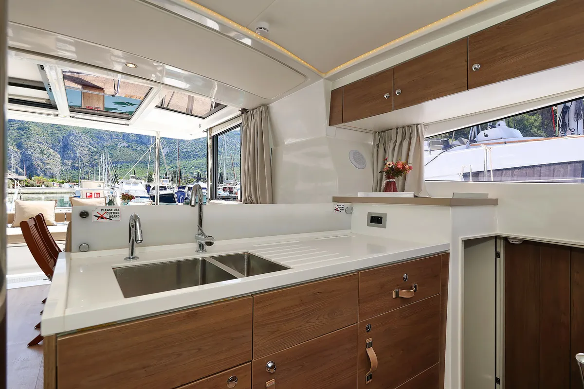 Galley of Aglaia, a Bali 4.2 catamaran at Dubrovnik, Croatia