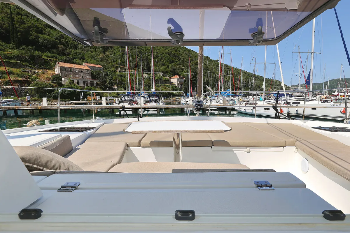 Deck of Aglaia, a Bali 4.2 catamaran at Dubrovnik, Croatia
