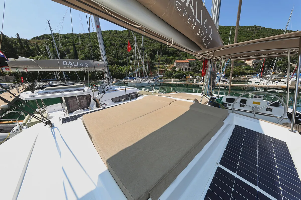 Deck of Aglaia, a Bali 4.2 catamaran at Dubrovnik, Croatia
