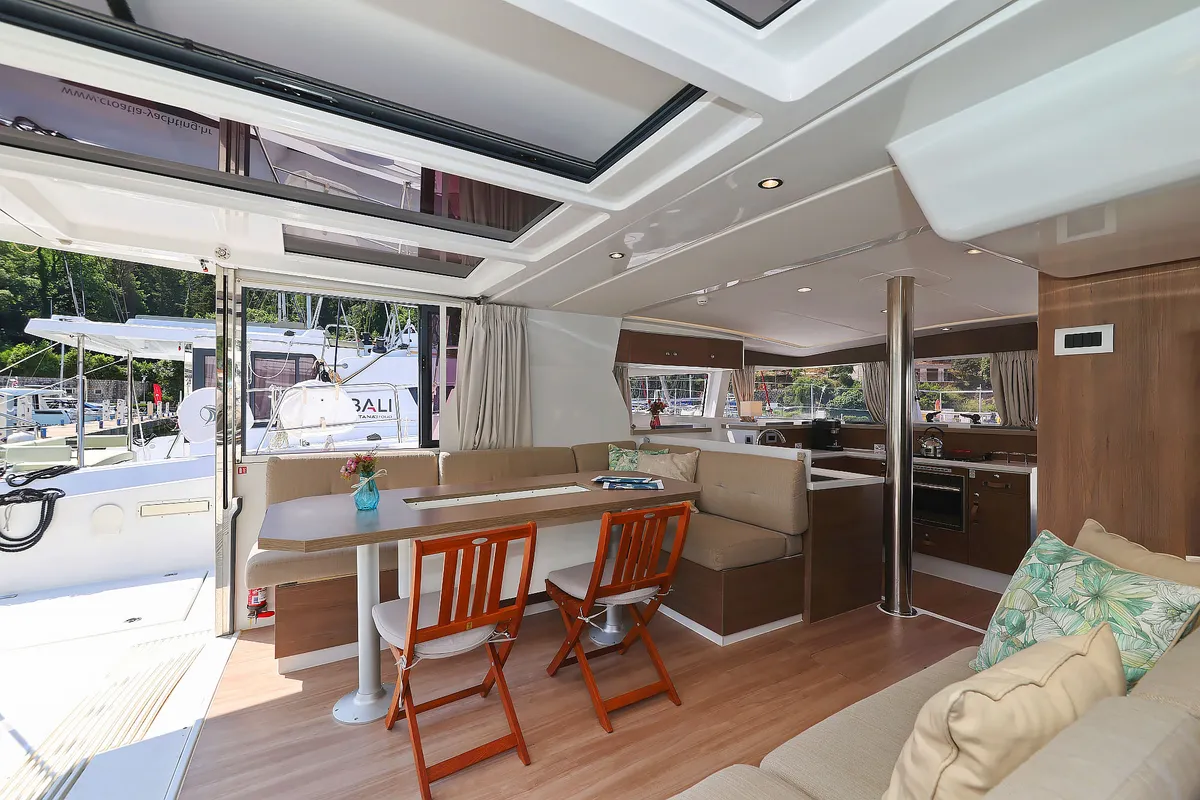 Salon of Aglaia, a Bali 4.2 catamaran at Dubrovnik, Croatia