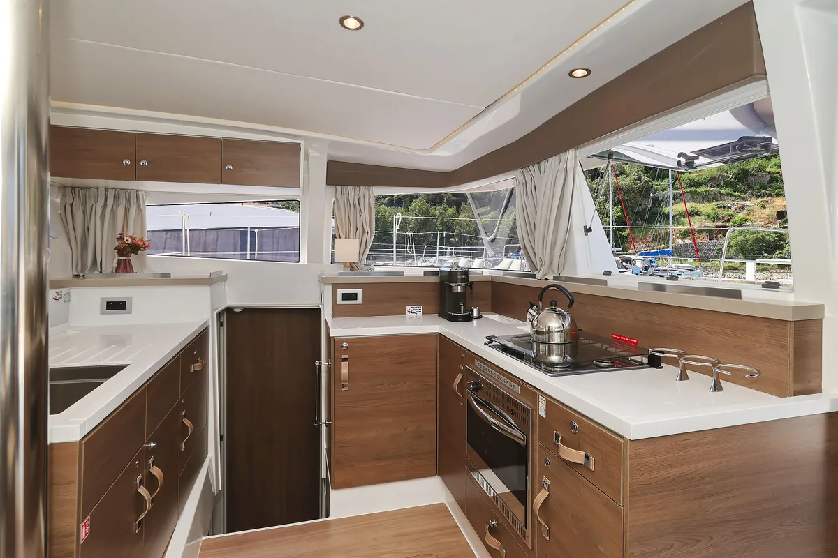 Galley of Aglaia, a Bali 4.2 catamaran at Dubrovnik, Croatia