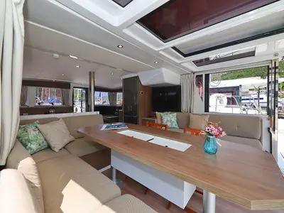 Salon of Aglaia, a Bali 4.2 catamaran at Dubrovnik, Croatia