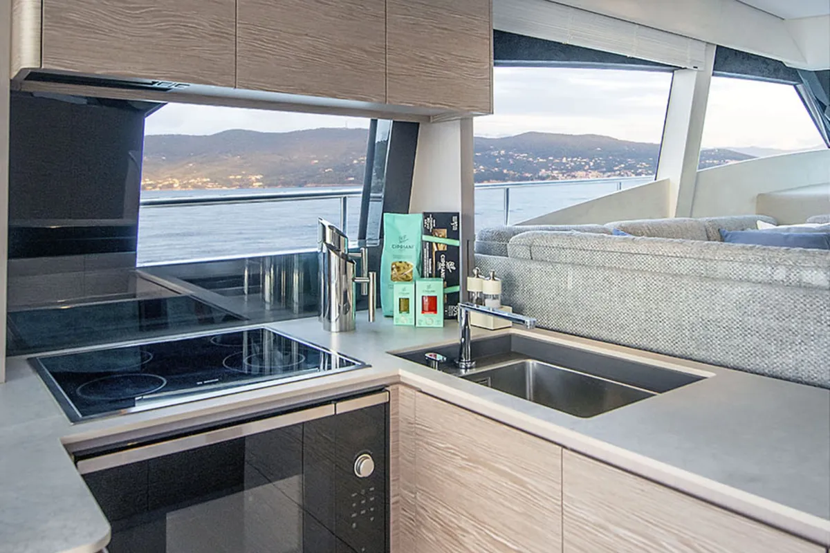 Galley of Anna, a Ferretti Yachts 500 motor yacht at Podstrana - Miljevac, Croatia