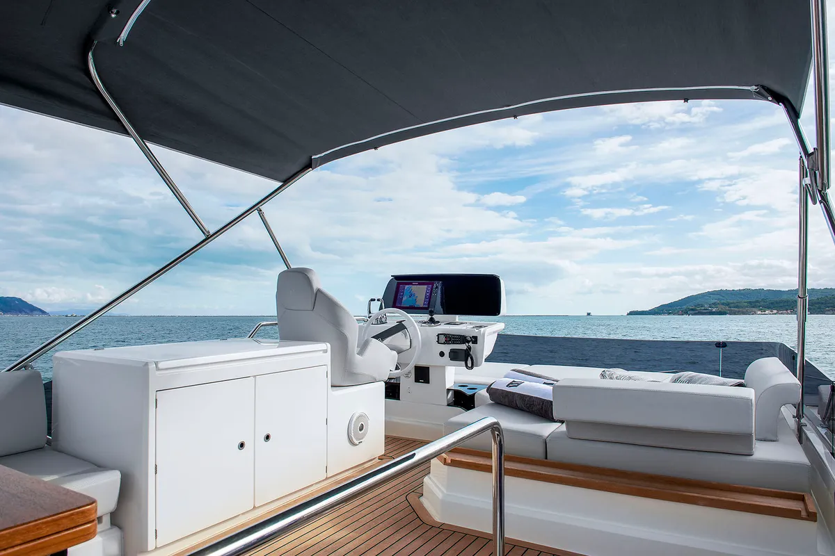 Cockpit of Anna, a Ferretti Yachts 500 motor yacht at Podstrana - Miljevac, Croatia