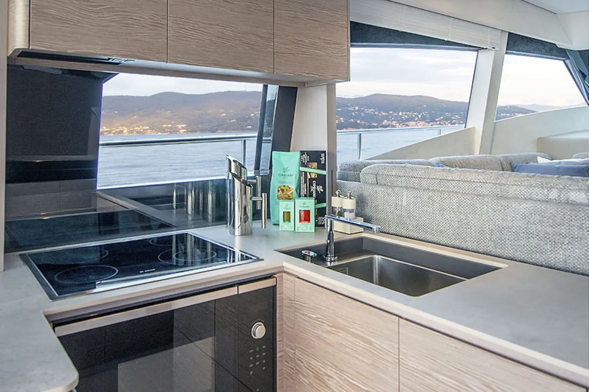Galley of Anna, a Ferretti Yachts 500 motor yacht at Podstrana - Miljevac, Croatia
