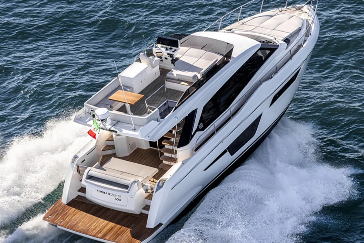 Exterior view of Anna, a Ferretti Yachts 500 motor yacht at Podstrana - Miljevac, Croatia