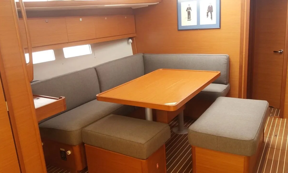 Salon of Nearchos, a Dufour 460 GL sailboat at Lavrion, Greece