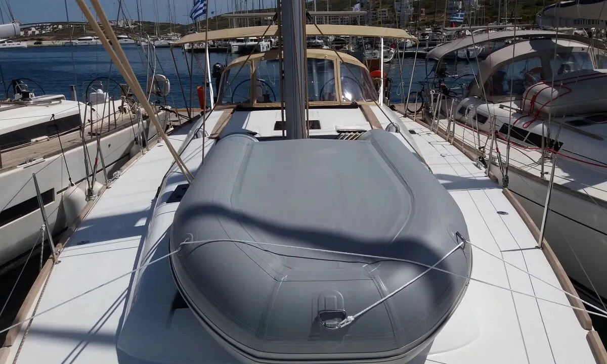 Deck of Nearchos, a Dufour 460 GL sailboat at Lavrion, Greece