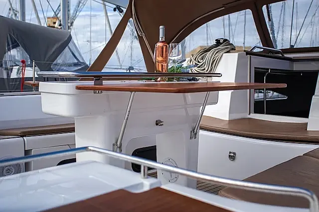 Deck of Elysium I, a Elan Impression 50 sailboat at Seget Donji, Croatia