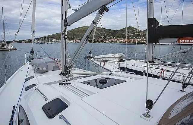 Exterior view of Elysium I, a Elan Impression 50 sailboat at Seget Donji, Croatia