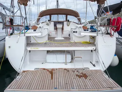Cockpit of Elysium I, a Elan Impression 50 sailboat at Seget Donji, Croatia