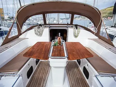 Deck of Elysium I, a Elan Impression 50 sailboat at Seget Donji, Croatia