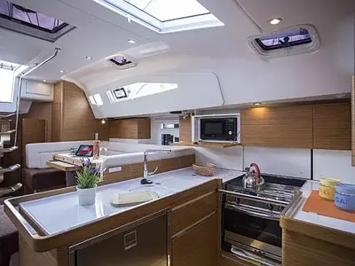 Galley of Elysium I, a Elan Impression 50 sailboat at Seget Donji, Croatia