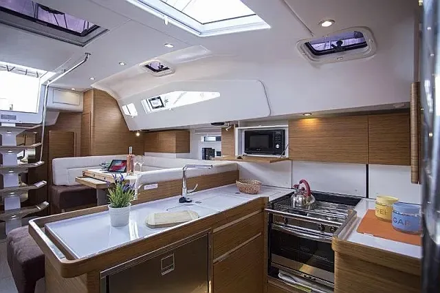 Galley of Elysium I, a Elan Impression 50 sailboat at Seget Donji, Croatia
