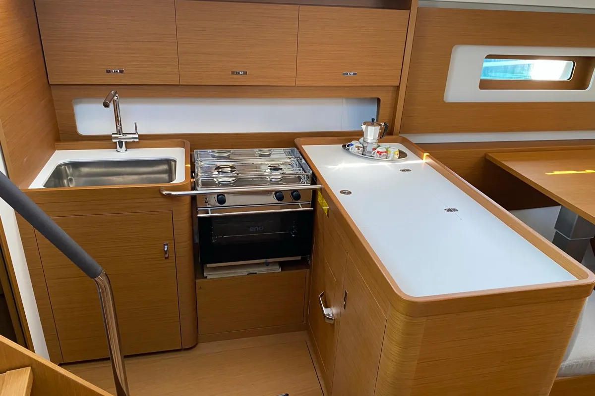 Galley of Saetta, a Beneteau First 44 sailboat at Olbia, Italy