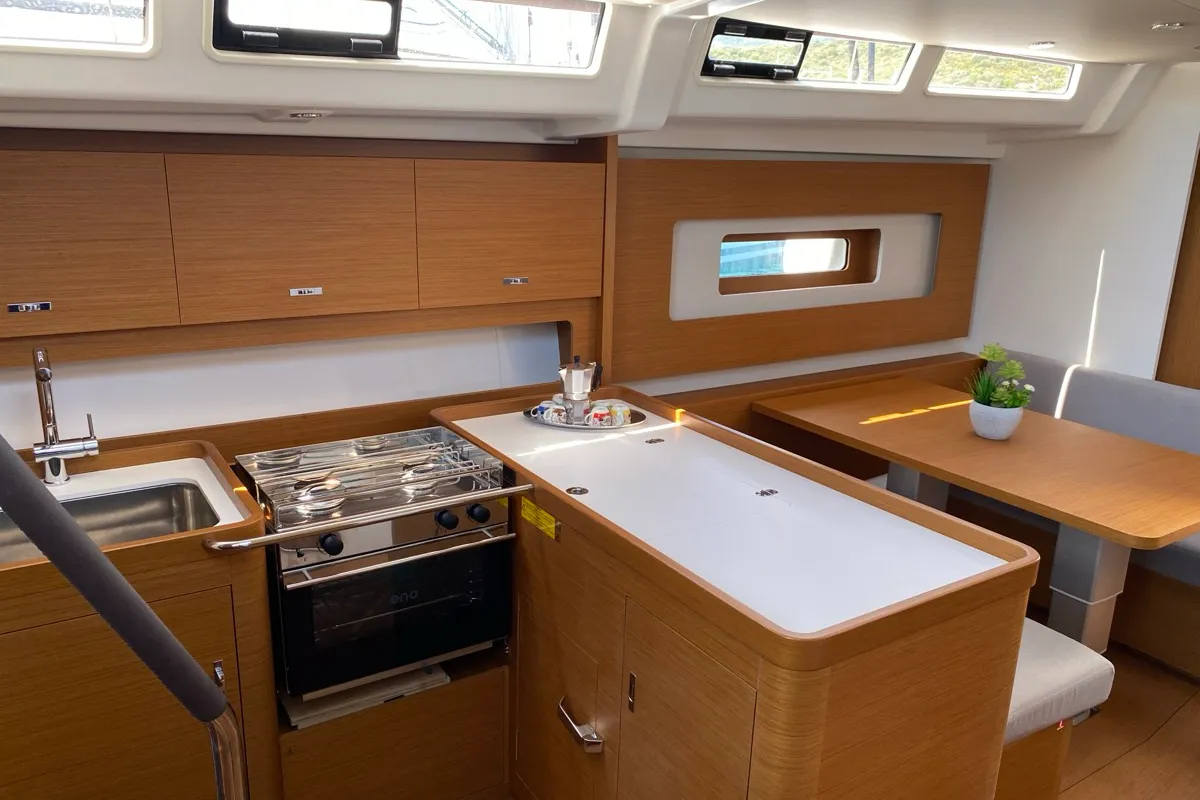 Galley of Saetta, a Beneteau First 44 sailboat at Olbia, Italy