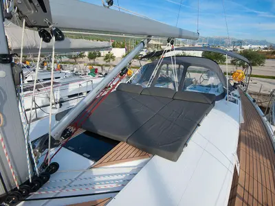 Deck of FURIA, a Hanse 505 sailboat at Kaštela, Croatia