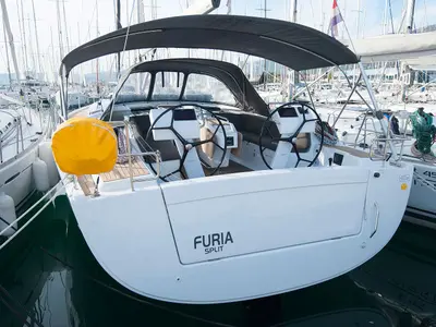 Cockpit of FURIA, a Hanse 505 sailboat at Kaštela, Croatia