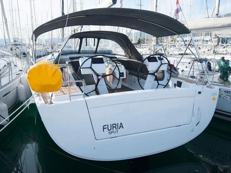Cockpit of FURIA, a Hanse 505 sailboat at Kaštela, Croatia