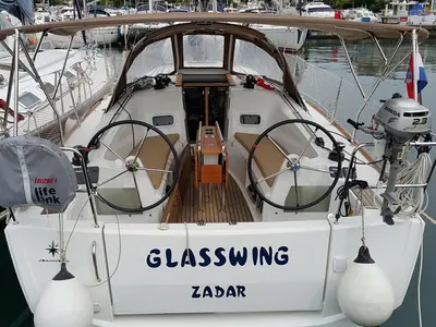 Cockpit of Glasswing, a Jeanneau Sun Odyssey 349 sailboat at Zadar, Croatia