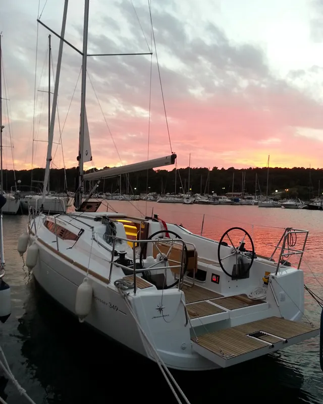 Exterior view of Glasswing, a Jeanneau Sun Odyssey 349 sailboat at Zadar, Croatia