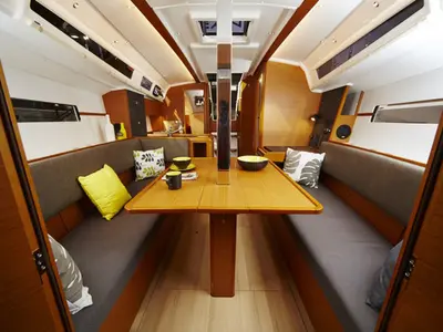 Salon of Glasswing, a Jeanneau Sun Odyssey 349 sailboat at Zadar, Croatia