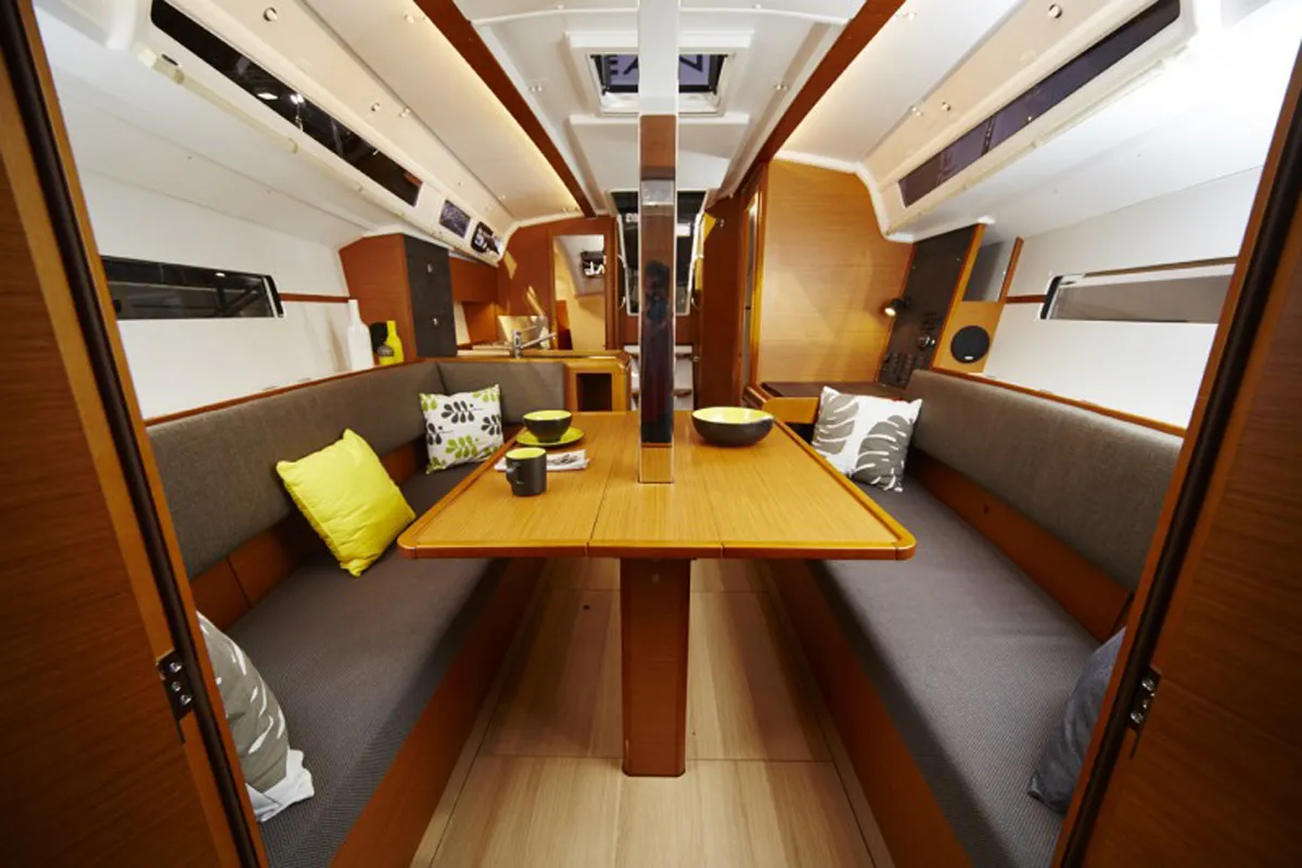 Salon of Glasswing, a Jeanneau Sun Odyssey 349 sailboat at Zadar, Croatia