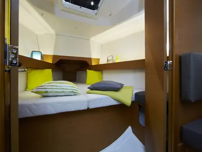 Cabin on Glasswing, a Jeanneau Sun Odyssey 349 sailboat at Zadar, Croatia