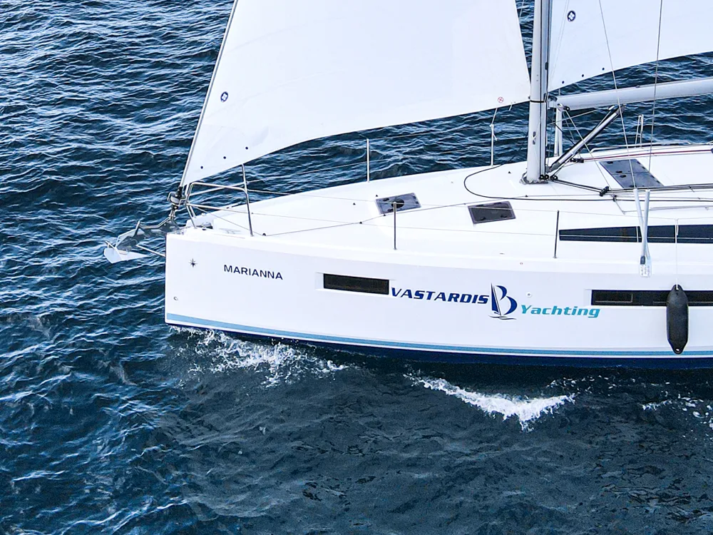 Exterior view of Marianna, a Jeanneau Sun Odyssey 410 sailboat at Kontokali, Greece