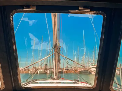 Deck of Marianna, a Jeanneau Sun Odyssey 410 sailboat at Kontokali, Greece