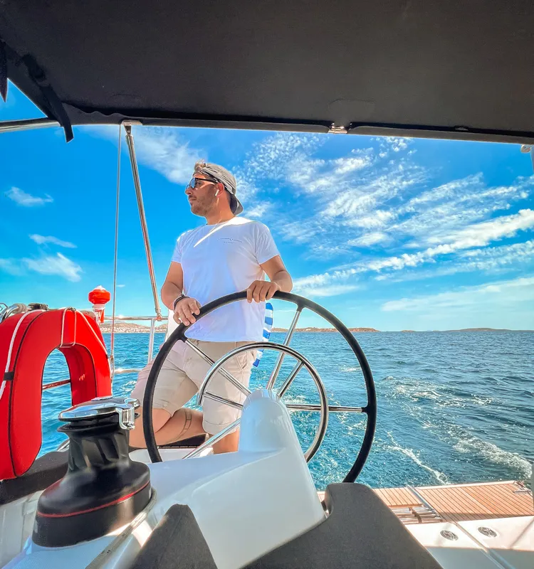 Cockpit of Marianna, a Jeanneau Sun Odyssey 410 sailboat at Kontokali, Greece